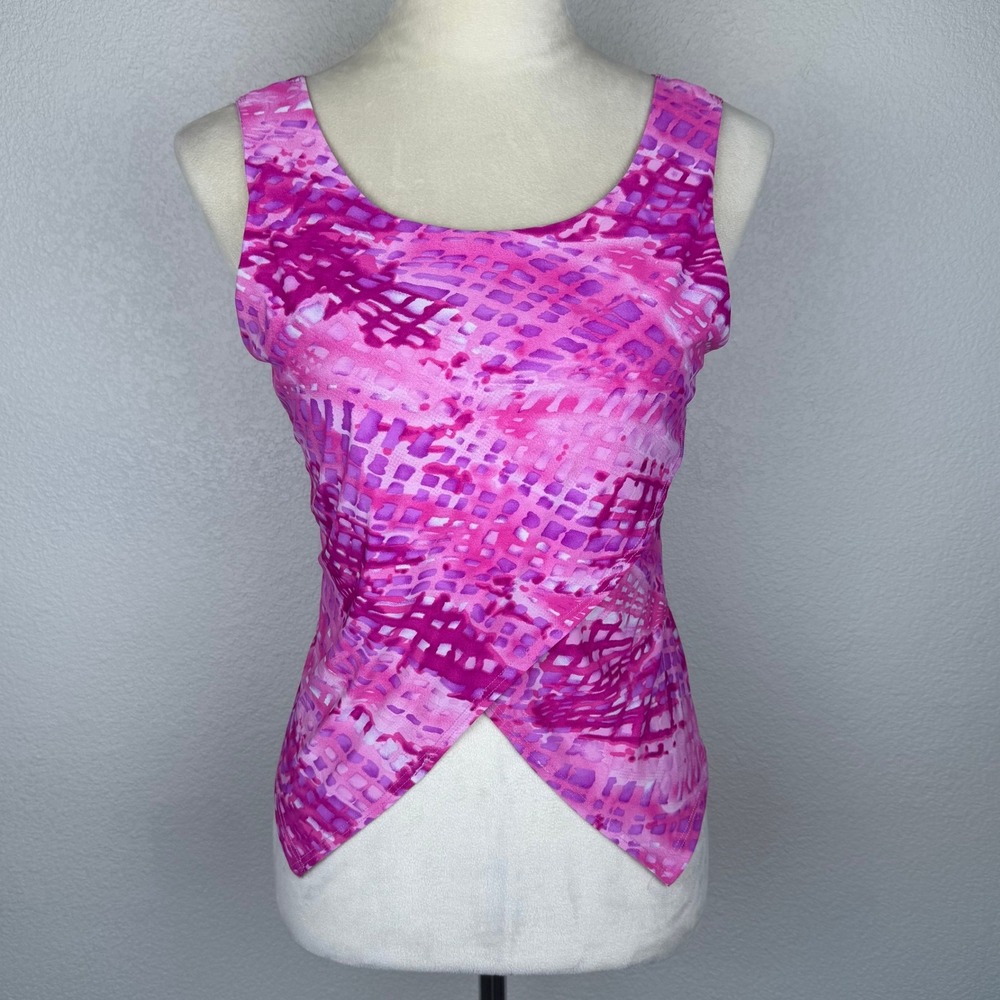 Y2K Fruitilla Pink Purple Abstract Print Asymmetrical‎ Layered Tank Top Women's
